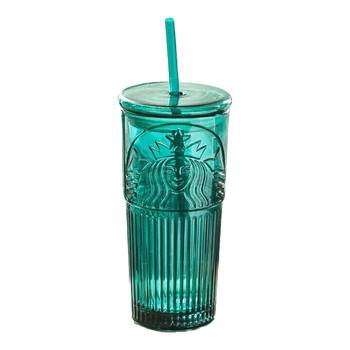 星巴克（Starbucks）墨绿色女神款玻璃杯550ml吸管杯办公室复古冷水杯节日礼物