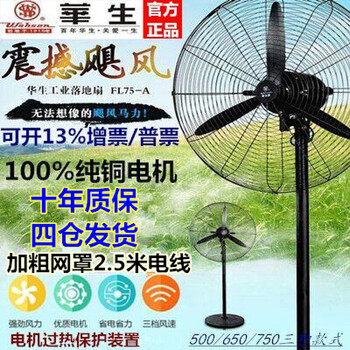 华生工业电风扇大功率750工厂强力大风力商用落地扇牛角壁挂扇650沃牧
