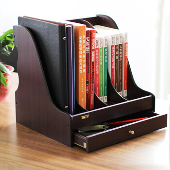 信发 TRNFA TN-8104  木质办公桌面文件框 高档四格带抽屉木质资料架 文件架 杂志书架 书立