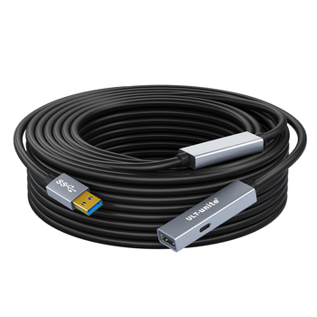ULT-unite USB3.0延长线公对母高速传输数据连接线中间+末端放大器版AF带供电口电脑U盘打印机加长线 20米