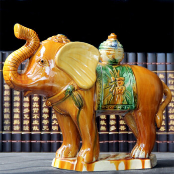 景超富康 唐三彩大象陶瓷大象送宝象摆件工艺品礼品客厅装饰品家居