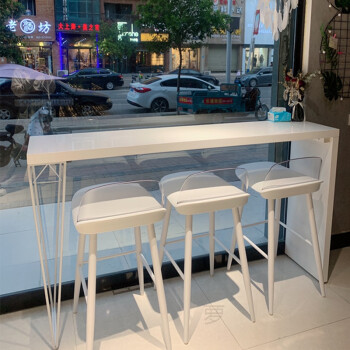 北欧吧台桌家用简约实木高脚桌椅组合靠墙网红奶茶店咖啡厅长条桌透明