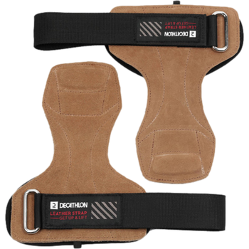 迪卡侬重量训练肌肉塑形助力带杠铃硬拉附件一对驼色均码-4640421