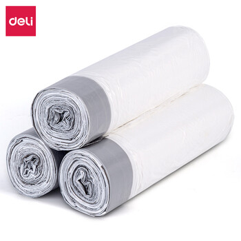 得力（DELI）垃圾袋18751抽绳垃圾袋(45*50)白色)(18只/卷)  3卷装