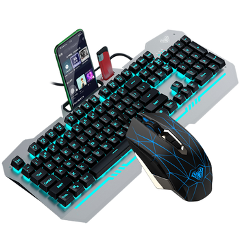 狼蛛（AULA）T101真机械手感键盘鼠标套装 有线键鼠套装 键盘电竞游戏专用 办公电脑通用 冰蓝光 金属面板 黑