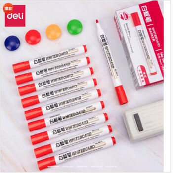 得力(deli)6817白板笔 亚克力笔头色泽明亮可擦易擦办公用品 红色10支/1盒装