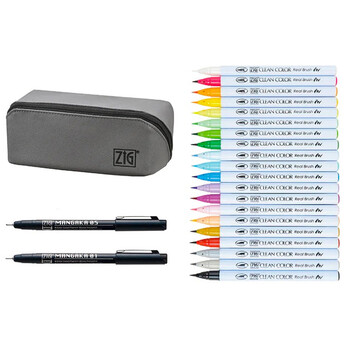 吴竹（KURETAKE）毛笔式彩色水彩笔套装圣诞礼物儿童画画笔小学生用绘画漫画美术生专用彩色毛笔 RBCN160/22v