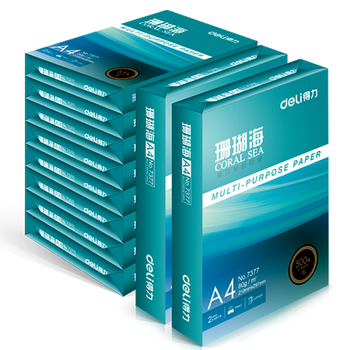 得力（deli）珊瑚海A4打印纸 80g500张*10包一箱 双面使用 加厚复印纸 整箱5000张7430【销冠系列】