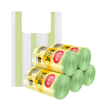 美丽雅背心垃圾袋绿白条纹45*55cm300只1丝点断式家用厨房塑料袋