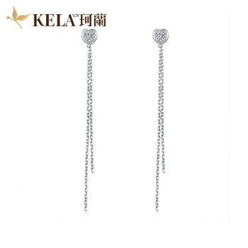 珂兰18K金钻石耳线简约心形耳饰共6分 KLEW033355