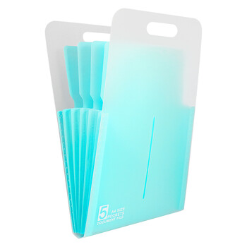 金得利 5格 A4竖式手提风琴包大容量竖款文件夹 学生用试卷资料收纳包文件袋透明多层分类文件包 蓝色 DC7105