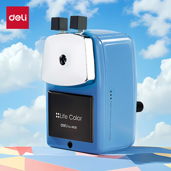 得力（deli）简约金属学生手摇削笔机 坚固防摔卷笔刀/铅笔削笔器/转笔刀/削笔刀儿童学生文具生日开学礼物蓝色