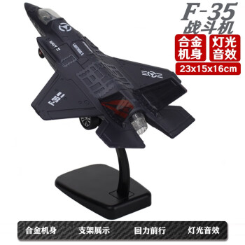 中麦微飞机玩具仿真J20飞机航空模型儿童玩具合金属美式战斗机摆件礼品 F35战斗机 深黑色