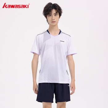 川崎（KAWASAKI）羽毛球服吸汗透气男款V领短袖T恤 K1C02-B1975 白色M-3XL下单备注