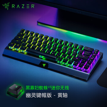雷蛇（Razer）黑寡妇蜘蛛V3迷你无线幽灵键帽版 机械键盘 游戏键盘 68键 无线蓝牙有线键盘 RGB灯效 黄轴