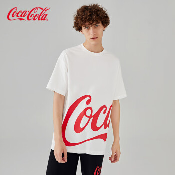 可口可乐cocacola官方oversize短袖夏季宽松bf风大logot恤男茶白xs