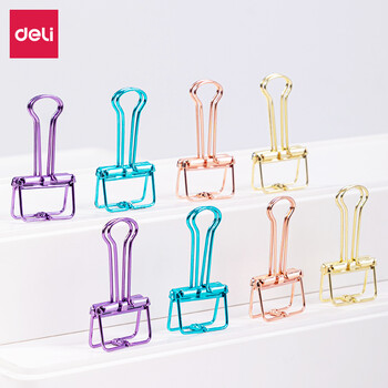 得力（DELI）长尾票夹 金属基材 简约时尚 夹力强劲 表面镀漆78206镂空长尾票夹(混)(8只/4色/袋) 4袋装