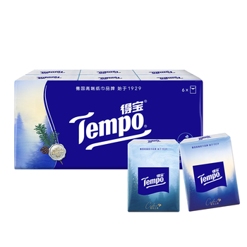 得宝（TEMPO）高定调香 雪松印花手帕纸4层7张*6包 湿水不破纸巾小包 面巾纸