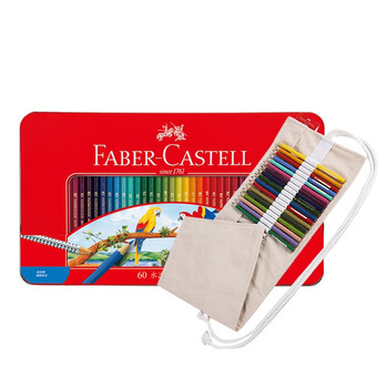 辉柏嘉（Faber-castell）水溶性彩铅笔彩色铅笔60色+60孔笔帘绘画笔套装115965红铁盒装美术写生