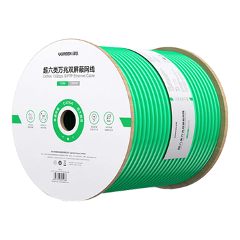 绿联超六类双屏蔽网线【0.58±0.008mm纯铜芯】CAT6A万兆网线抗干扰 网络POE工程家装箱线305米 90999