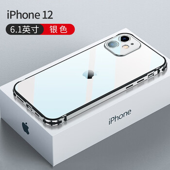 德夕尔苹果12手机壳金属边框壳iphone12promax不锈钢直边透明镜头全包