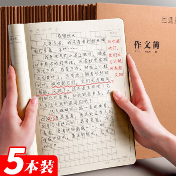 语文本36年级田字400格初中高中生作业作文本加厚400格5本装有修正栏