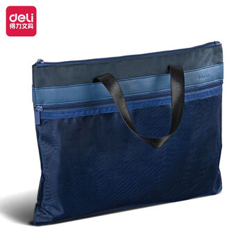 得力(deli)63777 双层大容量商务手提电脑公文包 网纱拼接加厚牛津布办公会议包事务包文件收纳包 蓝色 1个装