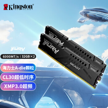 金士顿（Kingston）FURY 64GB(32G×2)套装 DDR5 6000 台式机内存条 Beast 超级野兽系列 海力士A-die颗粒 CL30