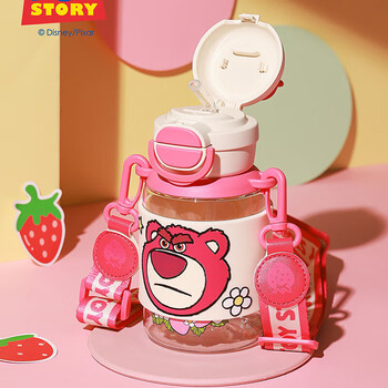 杯具熊（BEDDYBEAR）双饮儿童水杯耐高温塑料杯便携大容量学生吸管杯子680ML草莓熊