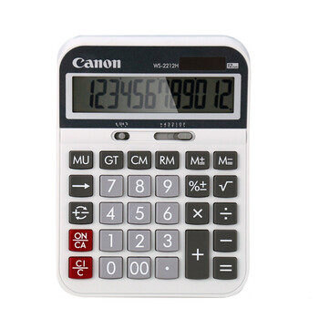 佳能Canon WS-2212H 桌面办公用太阳能宽屏金融商务计算机大号财务会计速打银行多功能12位双电源计算器