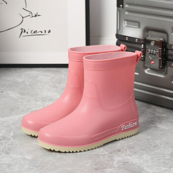 时尚雨鞋女短筒男士雨靴低帮胶鞋厚底防滑加绒水鞋工作潮流靴 530粉色