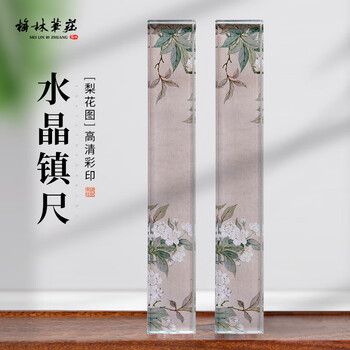 梅林笔庄水晶玻璃镇尺镇纸文房文创压书压纸石毛笔架正尺专业级神器文房四宝砚台创意摆件梨花水晶镇尺
