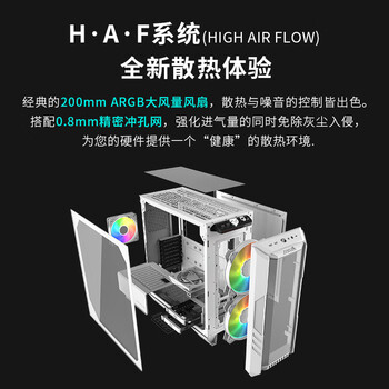 酷冷至尊(CoolerMaster)HAF500白 EATX中塔电脑机箱 2x20ARGB风扇/显卡风扇/双360水冷位/Type-C3.2/4090