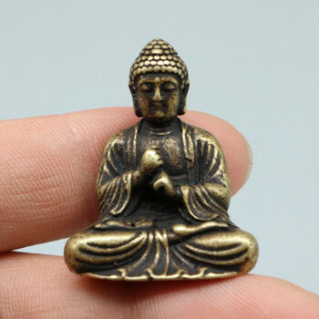 古玩真品老物件做旧纯铜实心袖珍小摆件铜雕释迦牟尼口袋佛佛像桌摆