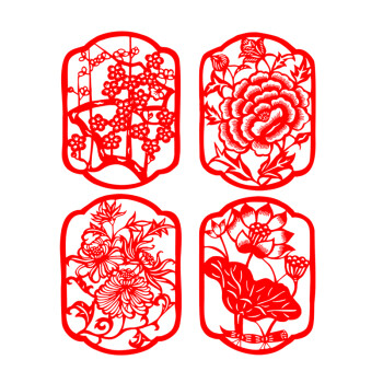 纯手工剪纸作品成品荷花牡丹梅花菊花剪纸成品窗花diy花卉刻纸50高一