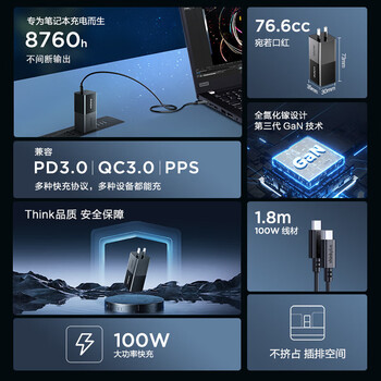 ThinkPad联想thinkplus 口红电源 100W氮化镓充电器Type-c快充便携套装 适用于ThinkBook 14+16+笔记本电脑 ThinkPad联想thinkplus 口红电源 100W氮化镓充电器Type-c快充便携套装 适用于ThinkBook 14+16+笔记本电脑