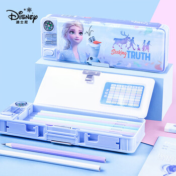 迪士尼（Disney）小学生文具盒 多功能笔盒带笔削 儿童女孩双面大容量笔袋铅笔盒学习用品 艾莎公主开学季礼物