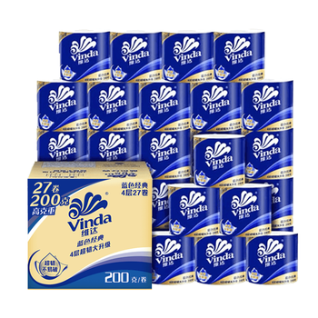 维达（Vinda）有芯卷纸 蓝色经典4层200克*27卷 高克重卫生纸 厕纸纸巾整箱