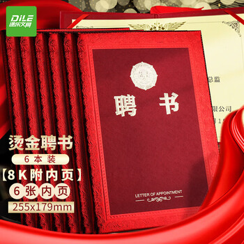 递乐 8K荣誉聘书加厚硬面证书奖状附赠内芯年会员工颁奖 6本装 5339