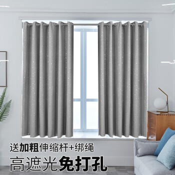 简易窗帘免打孔安装2021年新款一整套全遮光卧室飘窗出租房伸缩杆星河
