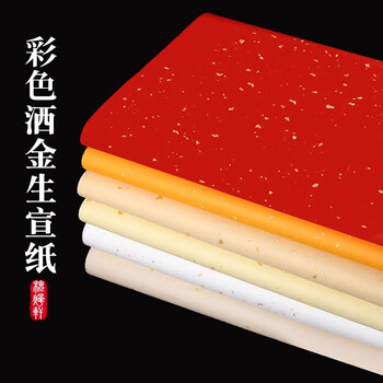 檀烨轩彩色宣纸加厚洒金生宣纸仿古大红双面彩色宣纸毛笔字作品纸书法专用纸龙纹款万年红四尺整张25张