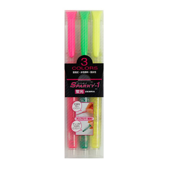 斑马牌 (ZEBRA)透芯直液荧光笔 SPARKY系列单色划线记号笔 彩色手账笔学生标重点记笔 WKP1 3色套装