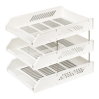 西玛（SIMAA）【全网热卖】莫兰迪三层镂空收纳文件座 自由拆卸组装文件盘/文件框/文件架 办公用品 皓月白6353