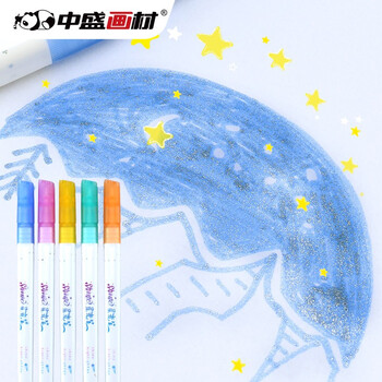 中盛画材(transon)5色闪光啫喱笔璀璨星光笔彩色荧光笔划重点柔光系美术写生