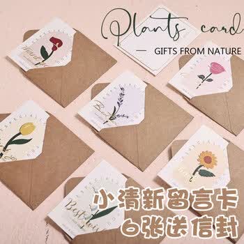 狮洛德 毕业贺卡简约花卉礼物装饰祝福邀请卡片生日礼物小清新明信片6张含信封