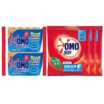 奥妙（OMO） 99超效洗衣皂206g*2块+深层洁净洗衣粉300g*3袋 清洁去渍
