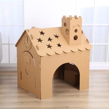 精选好货diy儿童纸箱房子制作纸房子diy幼儿园纸板屋城堡纸箱纸壳拼装