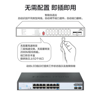 华三(H3C)16口千兆交换机 非网管企业级交换器 网络网线分流器 16口千兆电+2千兆光口 S1218F 华三(H3C)16口千兆交换机 非网管企业级交换器 网络网线分流器 16口千兆电+2千兆光口 S1218F