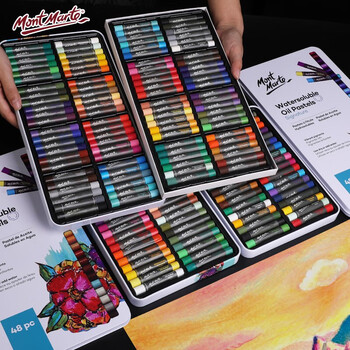 【全网低价】蒙玛特(Mont Marte)油画棒48色 水溶性油画棒儿童绘画画笔涂鸦画画蜡笔套装 美术不脏手水洗铁盒装MMPT0029美术写生