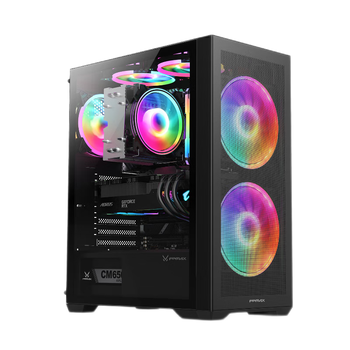 FPMAX风之灵H803台式电脑机箱USB3.0预装16cm双风扇钢化玻璃M-ATX/ATX主板280/240水冷支持tpye-c黑色